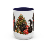 Christmas Black Cat Mug, Stocking Surprise, Cute Animal Lover Gift, Watercolor Ceramic Coffee Cup, 11oz 15oz — 15oz / Navy — front