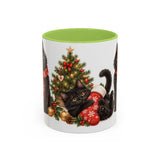 Christmas Black Cat Mug, Stocking Surprise, Cute Animal Lover Gift, Watercolor Ceramic Coffee Cup, 11oz 15oz — 11oz / Light Green — front