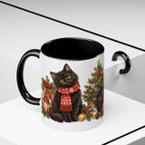 Christmas Black Cat Mug, Stocking Surprise, Cute Animal Lover Gift, Watercolor Ceramic Coffee Cup, 11oz 15oz — 11oz / Black — context-2