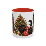 Christmas Black Cat Mug, Stocking Surprise, Cute Animal Lover Gift, Watercolor Ceramic Coffee Cup, 11oz 15oz — 11oz / Red — front
