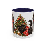 Christmas Black Cat Mug, Stocking Surprise, Cute Animal Lover Gift, Watercolor Ceramic Coffee Cup, 11oz 15oz — 11oz / Navy — front