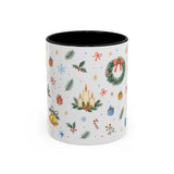 Christmas Candle Mug — Holly Wreath Watercolor Holiday Gift — Accent Cup 11oz 15oz — Front view — Photo 1