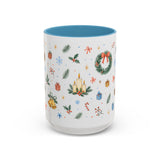 Christmas Candle Mug — Holly Wreath Watercolor Holiday Gift — Accent Cup 11oz 15oz — Front view — Photo 10