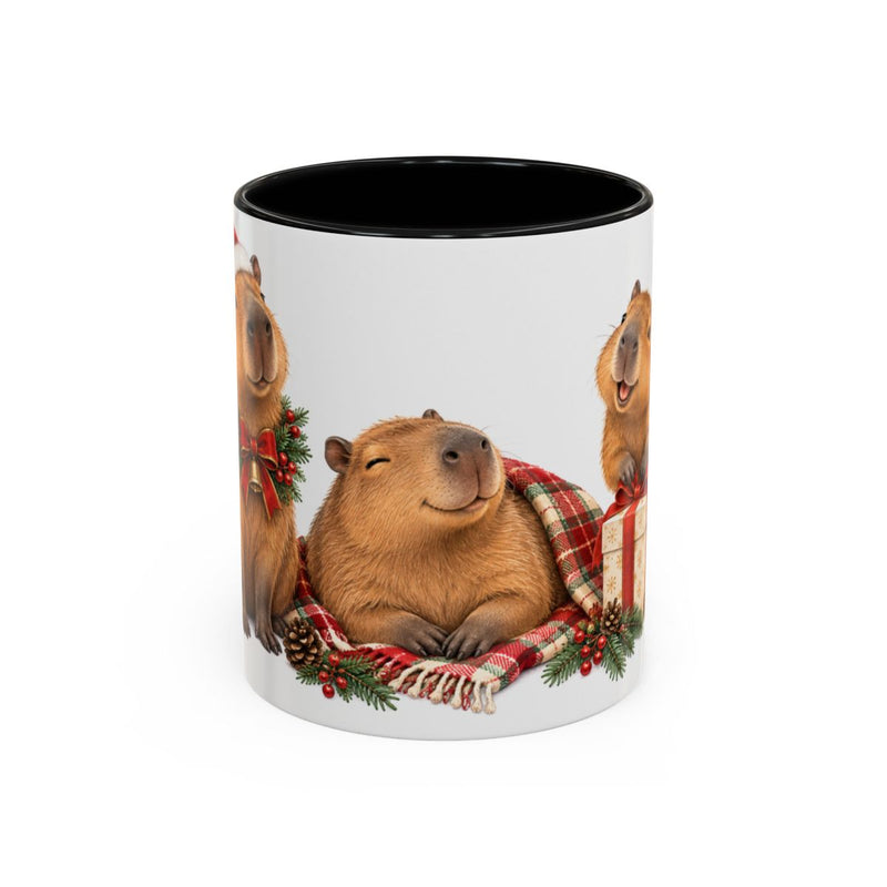 Christmas Capybara Mug, Cozy Christmas, Cute Animal Lover Gift, Watercolor Ceramic Coffee Cup, 11oz 15oz — 11oz / Black — front