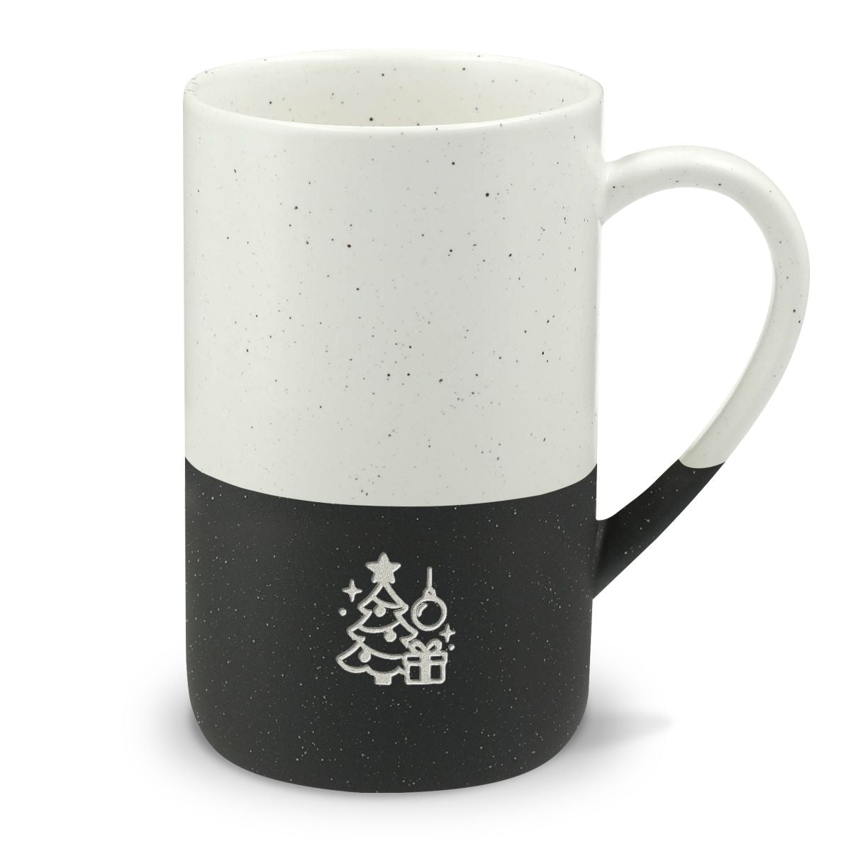 Christmas Engraved Mug, Christmas Tree Gift, 13oz Speckled Ceramic Coffee Cup, Holiday Gift — Front view — Photo 1