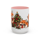 Christmas Fox Mug, Woodland Noel, Cute Animal Lover Gift, Watercolor Ceramic Coffee Cup, 11oz 15oz — 15oz / Pink — front