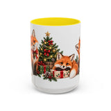 Christmas Fox Mug, Woodland Noel, Cute Animal Lover Gift, Watercolor Ceramic Coffee Cup, 11oz 15oz — 15oz / Yellow — front