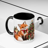 Christmas Fox Mug, Woodland Noel, Cute Animal Lover Gift, Watercolor Ceramic Coffee Cup, 11oz 15oz — 11oz / Black — context-2