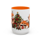Christmas Fox Mug, Woodland Noel, Cute Animal Lover Gift, Watercolor Ceramic Coffee Cup, 11oz 15oz — 15oz / Orange — front