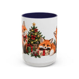 Christmas Fox Mug, Woodland Noel, Cute Animal Lover Gift, Watercolor Ceramic Coffee Cup, 11oz 15oz — 15oz / Navy — front