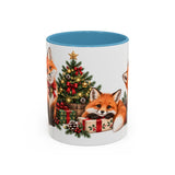 Christmas Fox Mug, Woodland Noel, Cute Animal Lover Gift, Watercolor Ceramic Coffee Cup, 11oz 15oz — 11oz / Light Blue — front