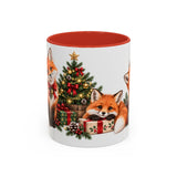 Christmas Fox Mug, Woodland Noel, Cute Animal Lover Gift, Watercolor Ceramic Coffee Cup, 11oz 15oz — 11oz / Red — front
