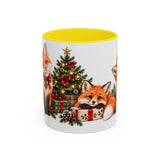 Christmas Fox Mug, Woodland Noel, Cute Animal Lover Gift, Watercolor Ceramic Coffee Cup, 11oz 15oz — 11oz / Yellow — front