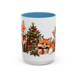 Christmas Fox Mug, Woodland Noel, Cute Animal Lover Gift, Watercolor Ceramic Coffee Cup, 11oz 15oz — 15oz / Light Blue — front