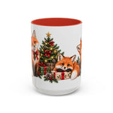 Christmas Fox Mug, Woodland Noel, Cute Animal Lover Gift, Watercolor Ceramic Coffee Cup, 11oz 15oz — 15oz / Red — front