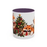 Christmas Fox Mug, Woodland Noel, Cute Animal Lover Gift, Watercolor Ceramic Coffee Cup, 11oz 15oz — 11oz / Purple — front