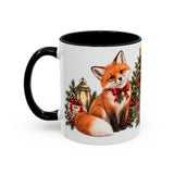 Christmas Fox Mug, Woodland Noel, Cute Animal Lover Gift, Watercolor Ceramic Coffee Cup, 11oz 15oz — 11oz / Black — left