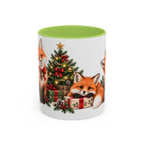 Christmas Fox Mug, Woodland Noel, Cute Animal Lover Gift, Watercolor Ceramic Coffee Cup, 11oz 15oz — 11oz / Light Green — front
