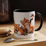 Christmas Fox Mug, Woodland Noel, Cute Animal Lover Gift, Watercolor Ceramic Coffee Cup, 11oz 15oz — 11oz / Black — context-1