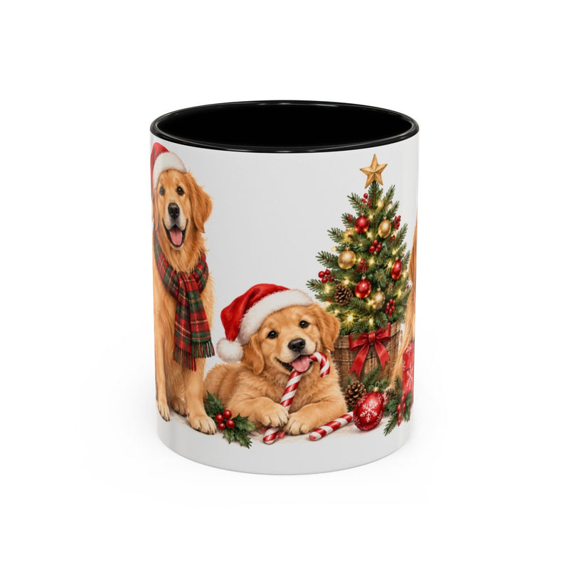 Christmas Golden Retriever Mug, Christmas Morning, Cute Animal Lover Gift, Watercolor Ceramic Coffee Cup, 11oz 15oz — 11oz / Black — front