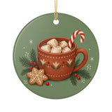 Christmas Hot Cocoa Ceramic Ornament, Double Sided Round Christmas Decoration, Holiday Keepsake Gift — Back view — Photo 2