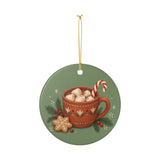 Christmas Hot Cocoa Ceramic Ornament, Double Sided Round Christmas Decoration, Holiday Keepsake Gift — Product view — Photo 3
