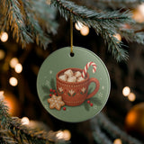 Christmas Hot Cocoa Ceramic Ornament, Double Sided Round Christmas Decoration, Holiday Keepsake Gift — Lifestyle view — Photo 7