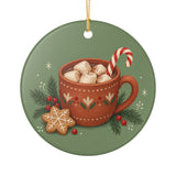 Christmas Hot Cocoa Ceramic Ornament, Double Sided Round Christmas Decoration, Holiday Keepsake Gift — Front view — Photo 1
