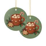 Christmas Hot Cocoa Ceramic Ornament, Double Sided Round Christmas Decoration, Holiday Keepsake Gift — Product view — Photo 6