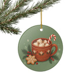 Christmas Hot Cocoa Ceramic Ornament, Double Sided Round Christmas Decoration, Holiday Keepsake Gift — Product view — Photo 8
