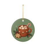 Christmas Hot Cocoa Ceramic Ornament, Double Sided Round Christmas Decoration, Holiday Keepsake Gift — Product view — Photo 4