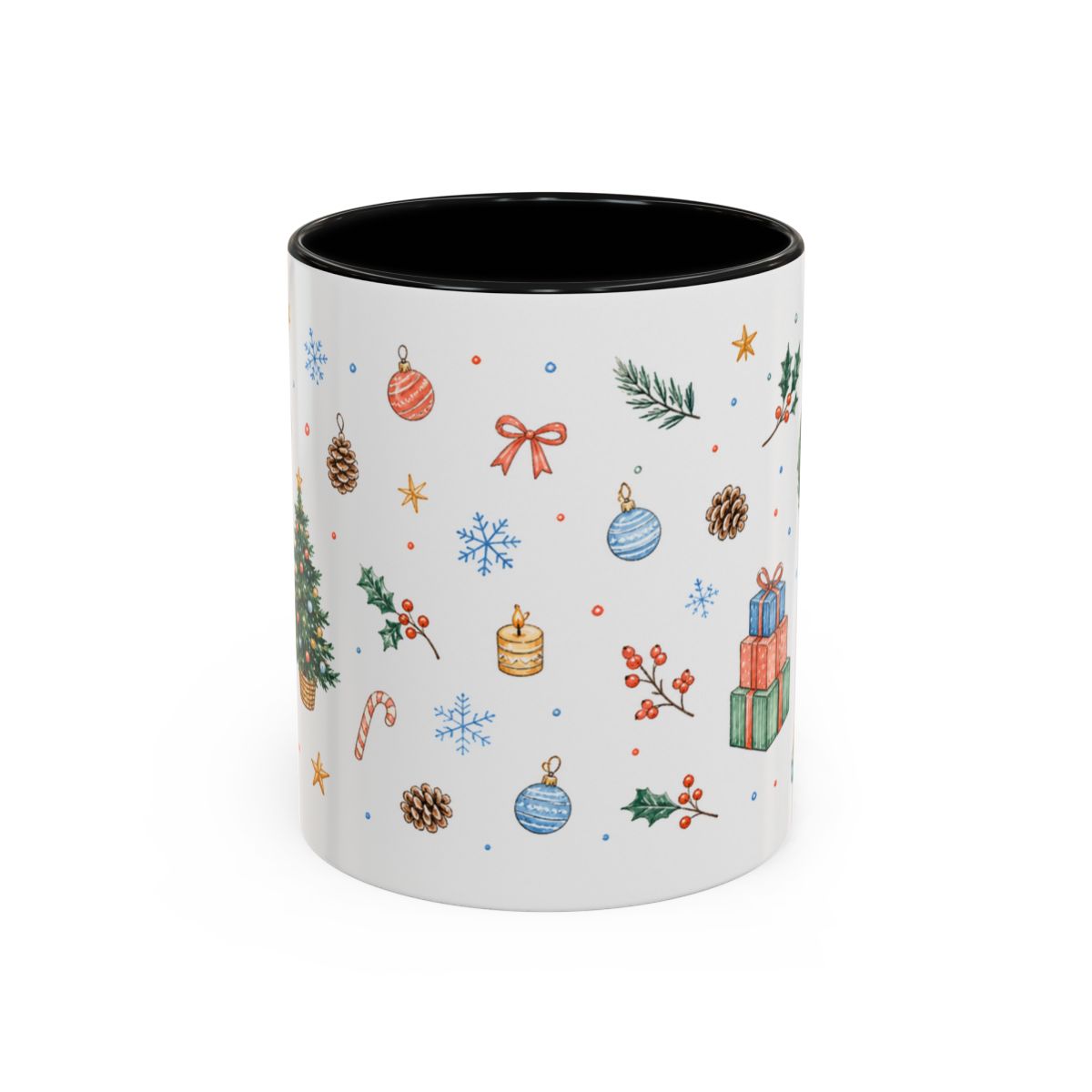 Christmas Mug | Watercolor Tree Gifts Wreath Holiday Cup | Accent Coffee Mug 11oz 15oz — 6ad86eaa2f6ce68f150210ec_72180_102752_front