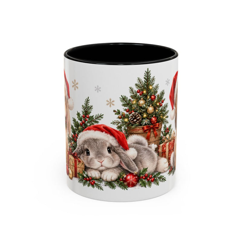 Christmas Rabbit Mug, Christmas Snow, Cute Animal Lover Gift, Watercolor Ceramic Coffee Cup, 11oz 15oz — 11oz / Black — front