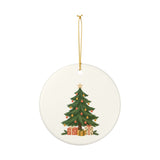 Christmas Tree and Gifts Ceramic Ornament, Double Sided Round Christmas Decoration, Holiday Keepsake Gift — Product view — Photo 3