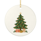 Christmas Tree and Gifts Ceramic Ornament, Double Sided Round Christmas Decoration, Holiday Keepsake Gift — Back view — Photo 2
