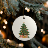 Christmas Tree and Gifts Ceramic Ornament, Double Sided Round Christmas Decoration, Holiday Keepsake Gift — Lifestyle view — Photo 7