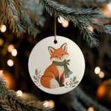 Christmas Woodland Fox Ceramic Ornament, Double Sided Round Christmas Decoration, Holiday Keepsake Gift — Lifestyle view — Photo 7