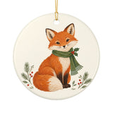 Christmas Woodland Fox Ceramic Ornament, Double Sided Round Christmas Decoration, Holiday Keepsake Gift — Back view — Photo 2