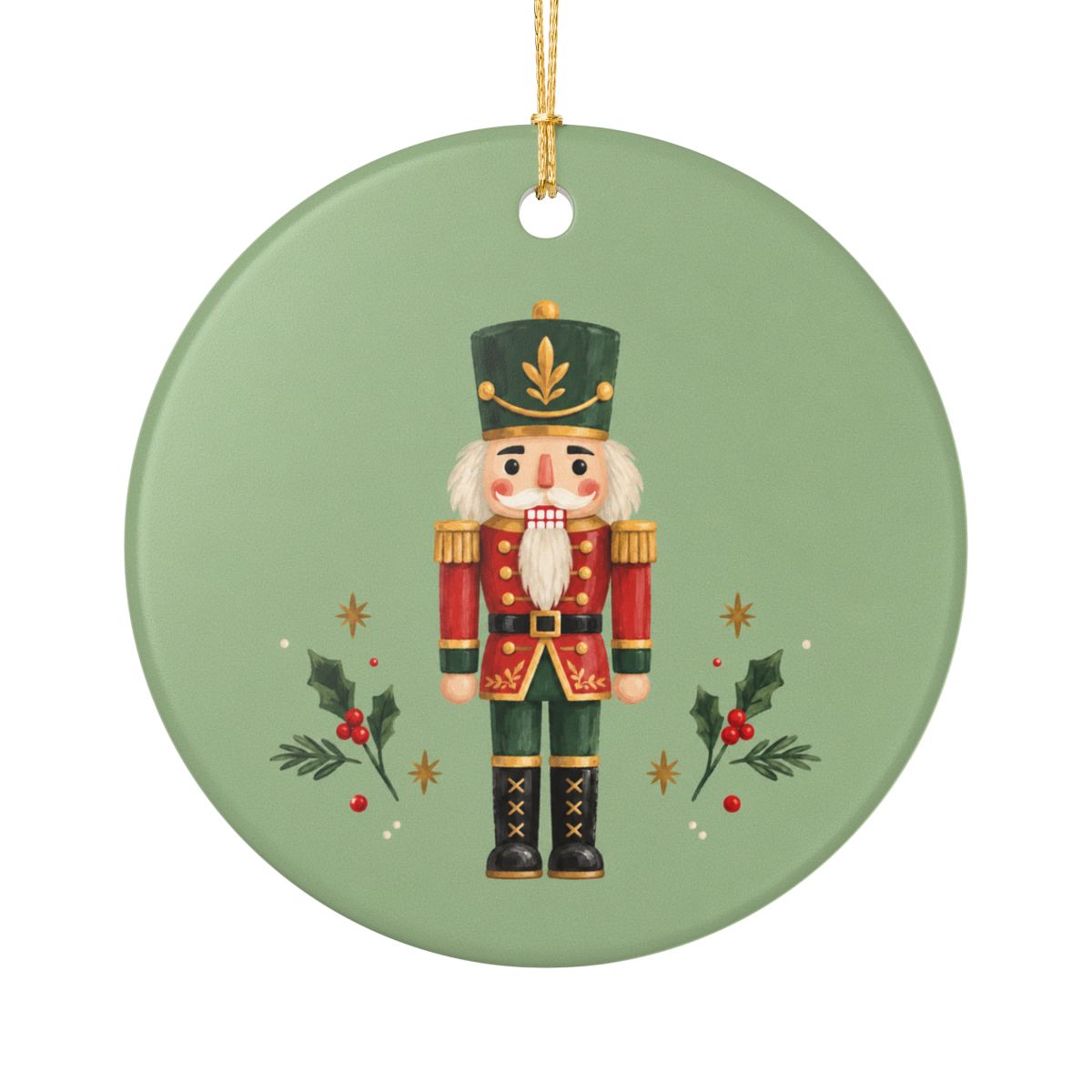 Classic Nutcracker Ceramic Ornament, Double Sided Round Christmas Decoration, Holiday Keepsake Gift — Front view — Photo 1
