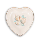 Coastal Shells Ceramic Ring Dish, Gold Rim Trinket Tray, Jewelry Holder Gift, Round Wavy Round Heart — Front view — Photo 3