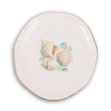 Coastal Shells Ceramic Ring Dish, Gold Rim Trinket Tray, Jewelry Holder Gift, Round Wavy Round Heart — Front view — Photo 2