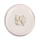 Coastal Shells Ceramic Ring Dish, Gold Rim Trinket Tray, Jewelry Holder Gift, Round Wavy Round Heart — Front view — Photo 1