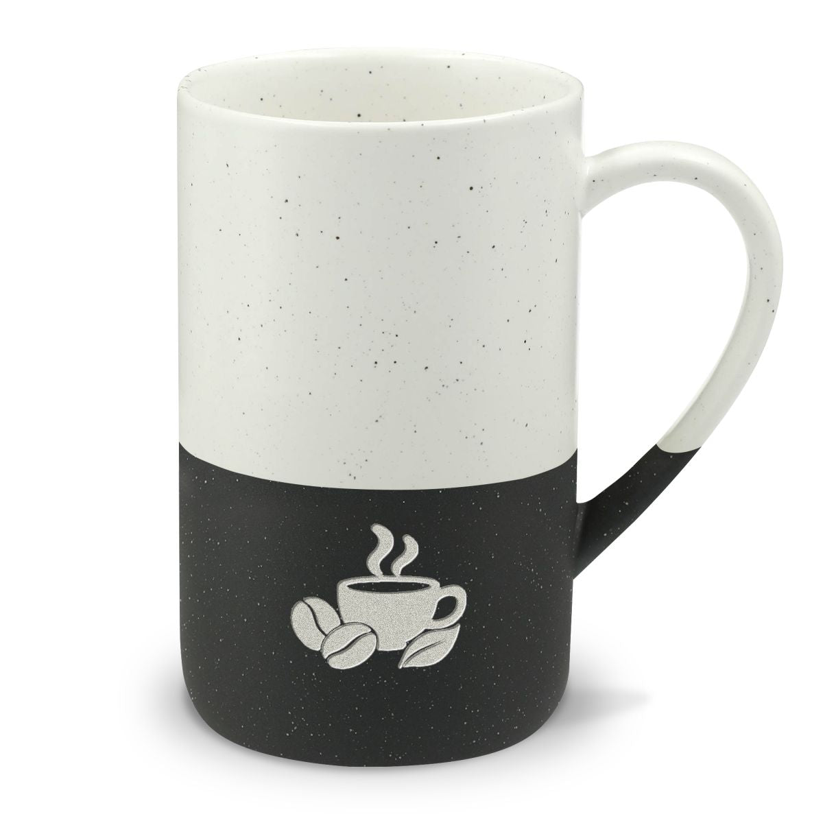 Coffee Morning Engraved Speckled Ceramic Mug, 13oz, Minimalist Coffee Cup, Gift for Nature Lovers — Front view — Photo 1