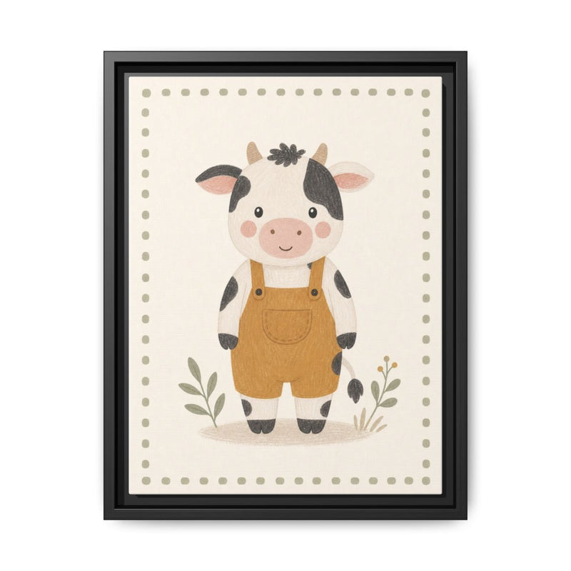Cow Overalls Framed Nursery Canvas, Storybook Kids Room Wall Art, 12x16 18x24 — 6ad866b44a87cc6e1a0e5ee7_88292_103215_front