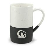 Cozy Cat Moon Engraved Speckled Ceramic Mug, 13oz, Minimalist Coffee Cup, Gift for Nature Lovers — Front view — Photo 1