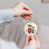 Cozy Christmas Stockings Ceramic Ornament, Double Sided Round Christmas Decoration, Holiday Keepsake Gift — Product view — Photo 10