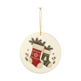 Cozy Christmas Stockings Ceramic Ornament, Double Sided Round Christmas Decoration, Holiday Keepsake Gift — Product view — Photo 3