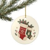 Cozy Christmas Stockings Ceramic Ornament, Double Sided Round Christmas Decoration, Holiday Keepsake Gift — Product view — Photo 8