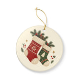 Cozy Christmas Stockings Ceramic Ornament, Double Sided Round Christmas Decoration, Holiday Keepsake Gift — Product view — Photo 5
