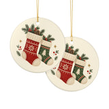 Cozy Christmas Stockings Ceramic Ornament, Double Sided Round Christmas Decoration, Holiday Keepsake Gift — Product view — Photo 6